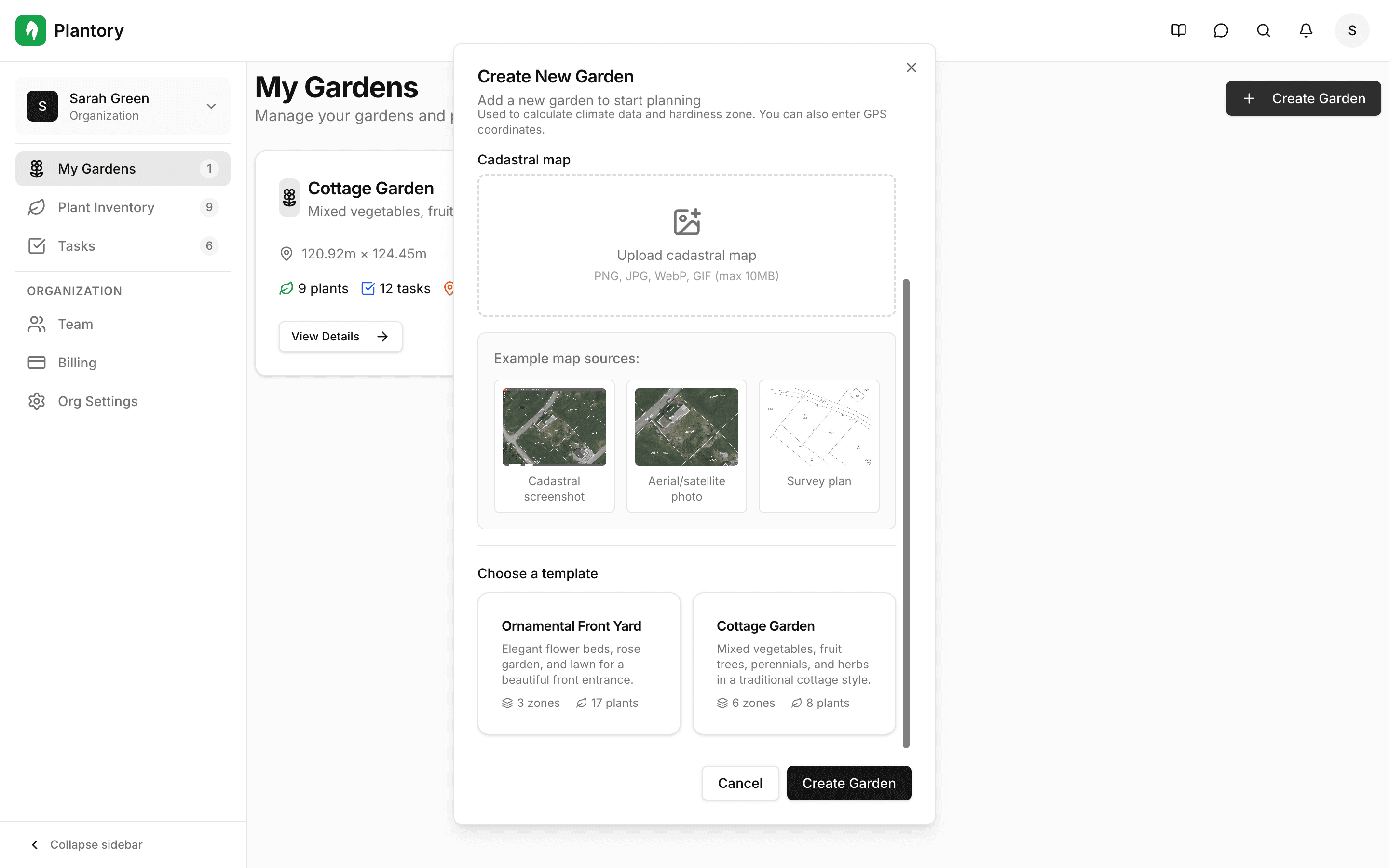 Dialogo di caricamento per l'immagine di sfondo del giardino